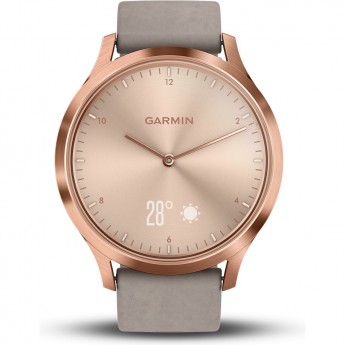 Часы GARMIN VIVOMOVE HR розовое золото с бежевым кожаным ремешком