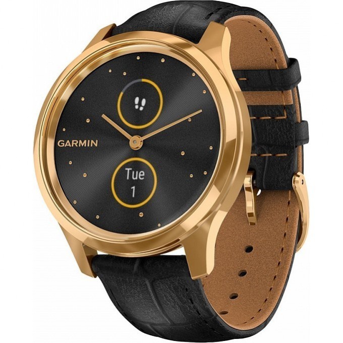 Часы GARMIN VIVOMOVE LUXE золотистые черные с кожаным ремешком 010-02241-22