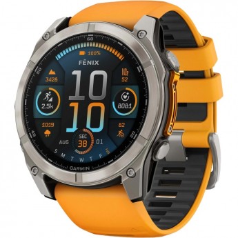 Смарт-часы GARMIN FENIX 8 – 51 мм, AMOLED Sapphire, титан с силиконовым ремешком цвета Spark Orange/Graphite Смарт-часы GARMIN FENIX 8 – 51 мм, AMOLED Sapphire, титан с силиконовым ремешком цвета Spark Orange/Graphite